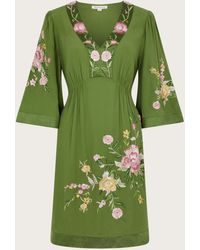 Monsoon - Alice Embroidered Short Dress Green - Lyst