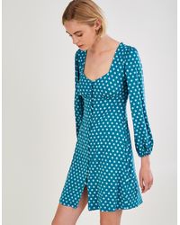 Monsoon - Geometric Print Babydoll Short Jersey Dress Blue - Lyst