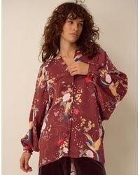 Monsoon - Clemence Seraphine Floral Print Satin Blouson Blouse Red - Lyst