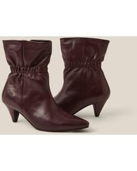 Monsoon - Fia Ruched Leather Kitten Heel Boots Red - Lyst