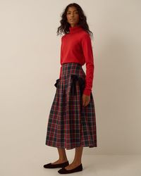 Monsoon - Dottie Velvet Bow Tartan Midi Skirt Red - Lyst
