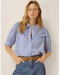 Monsoon - Laney Smocked Stripe Blouse Blue - Lyst