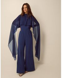 Monsoon - Valerie Cape Wide Leg Jumpsuit Blue - Lyst