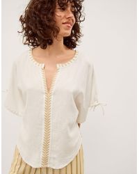 Monsoon - Adela Embroidered Linen Blend Top - Lyst