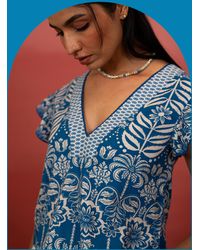 Monsoon - India & Mills Inca V-neck Tropic Top Blue - Lyst