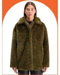 Monsoon - Scotch And Soda A-line Chevron Faux Fur Coat Green - Lyst