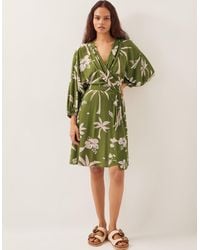 Monsoon - Mariam Leaf Print Mini Dress Green - Lyst
