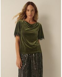 Monsoon - Vina Lace Trim Velvet Top Green - Lyst