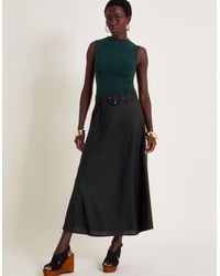 Monsoon - Olive Belted Midi Skirt Black - Lyst