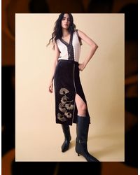 Monsoon - Clemence Alise Floral Embellished Velvet Midi Skirt Black - Lyst
