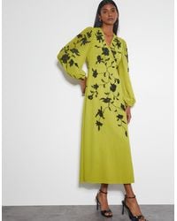 Monsoon - Women's Green Floral Embroidered Willa Midi Wrap Dress, Size: 8 - Lyst