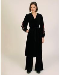 Monsoon - Traffic People Folklore Embroidered Velvet Duster Coat Black - Lyst