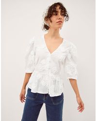 Monsoon - Tammy Puff Sleeve Embroidered Top White - Lyst