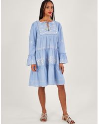 Monsoon - Embroidered Tiered Dress Blue - Lyst