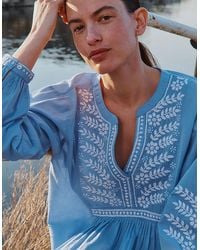 Monsoon - East Alva Hand-chikankari Embroidered Top Blue - Lyst
