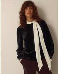 Monsoon - Tia Tie Neck Velvet Top Black - Lyst