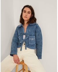 Monsoon - Women's Blue Cotton Quilted Quinn Tie Jacket, Size: S - Lyst