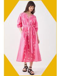 Monsoon - East Amber Floral Print Midi Dress Pink - Lyst