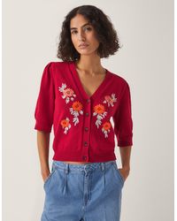 Monsoon - Ellen Short Sleeve Floral Embroidered Cardigan Red - Lyst