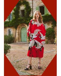 Monsoon - One Hundred Stars Stork Print Midi Dress Red - Lyst