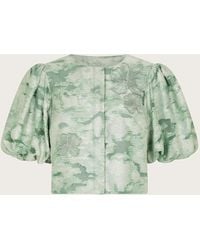 Monsoon - Women's Green Floral Jacquard Josie Puff Sleeve Top, Size: 14 - Lyst