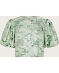 Monsoon - Josie Puff Sleeve Floral Jacquard Top Green - Lyst