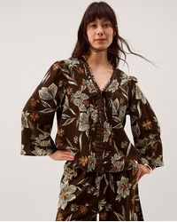 Monsoon - Esther Floral Linen Blend Top Brown - Lyst