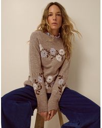 Monsoon - Flic Floral Embroidered Jumper Mink - Lyst
