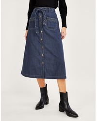 Monsoon - Plait Pocket Denim Midi Skirt In Sustainable Cotton Blue - Lyst