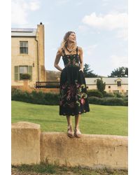 Monsoon - Eleni Floral Embroidered Midi Dress Black - Lyst