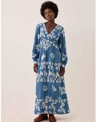 Monsoon - East Kris Hand-batik Floral Maxi Dress Blue - Lyst