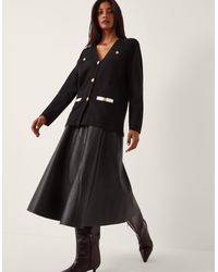 Monsoon - Leila Button Longline Cardigan Black - Lyst