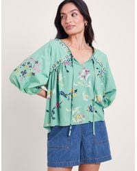 Monsoon - Maya Floral Embroidered Top Green - Lyst