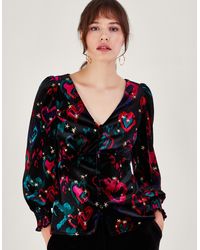 Monsoon - Hattie Velvet Heart Top Black - Lyst