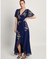Monsoon - Sarah Embellished Wrap Dress Blue - Lyst