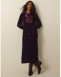 Monsoon - Agnes Long Sleeve Embroidered Velvet Midi Dress Black - Lyst