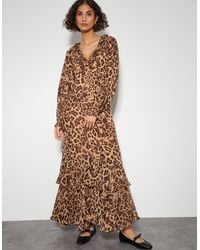 Monsoon - Rowena Leopard Print Ruffle Dress Brown - Lyst