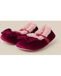 Monsoon - Bow Faux Fur Velvet Slippers Red - Lyst