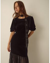 Monsoon - Vixie Flutter Sleeve Velvet Chiffon Midi Dress Black - Lyst