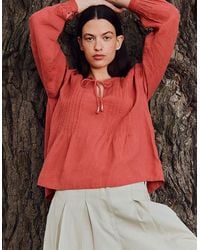 Monsoon - East Liza Pintuck Linen Top Pink - Lyst