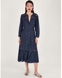 Monsoon - Spot Cutwork Midi Dress Blue - Lyst