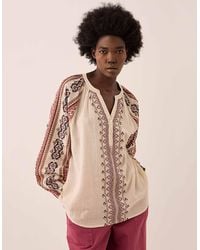Monsoon - East Gabriette Geometric Print Embroidered Top Ivory - Lyst