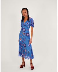 Monsoon - Annie Embroidered Midi Dress Blue - Lyst