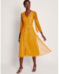 Monsoon - Alba Embroidered Tea Dress Yellow - Lyst
