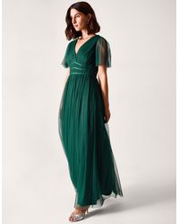 Monsoon - Emily V-Neck Short Sleeve Pleated Tulle Maxi Bridesmaid Dress - Lyst