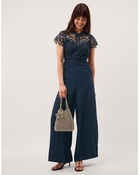 Monsoon - Monica Lace Wide Leg Jumpsuit Blue - Lyst