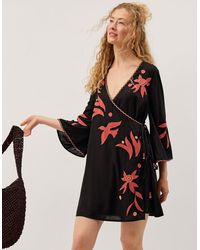 Monsoon - Zora Embroidered Mini Wrap Dress Black - Lyst