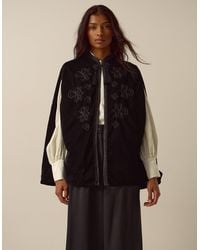 Monsoon - Fenya Velvet Cape Coat Black - Lyst