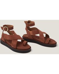 Monsoon - Ivy Toe Strap Crossover Suede Sandals Tan - Lyst