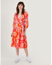 Monsoon - Aspen Wrap Dress In Linen Blend Orange - Lyst